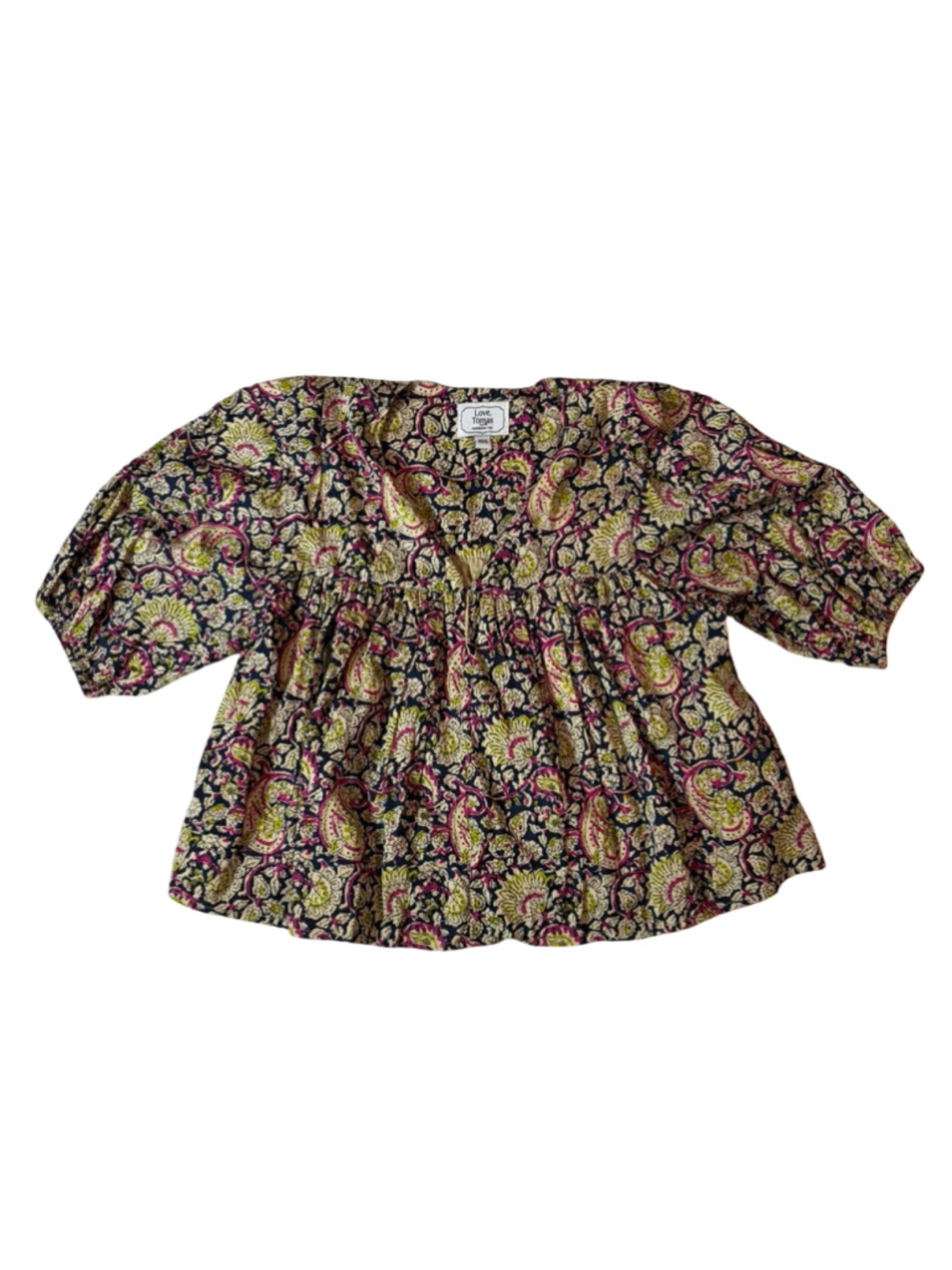 Emerson Fry Love Tomas XS/S Paisley Block Print Babydoll Blouse Boho Cottagecore